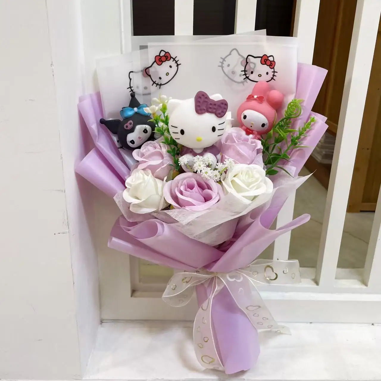 Kawaii Hello Kitty Cat Dolls with Artificial Flowers Creative Bouquet Christmas Valentine Birthday Graduation Gifts